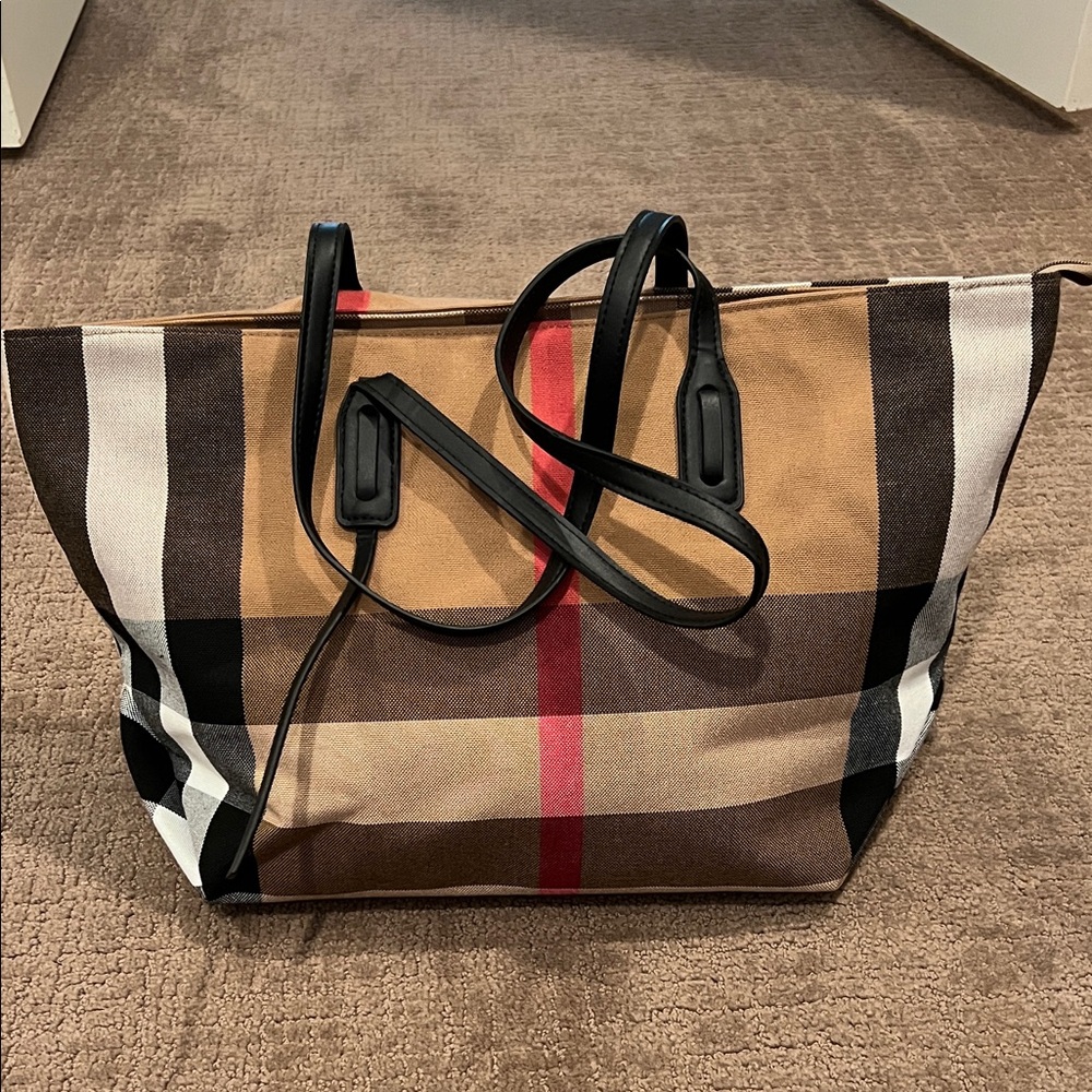 Stylish Plaid Tote Bag - Brown, Black, Red